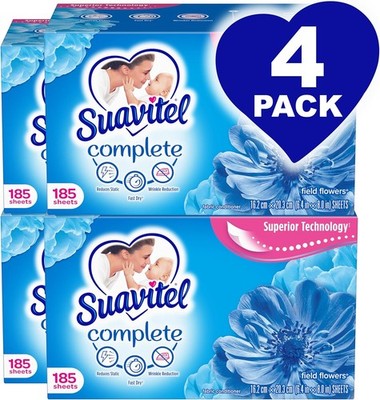Suavitel Complete Fabric Softener Dryer Sheets, Field 1 Count (Pack of 4) 