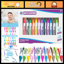 Nontoxic Washable Bath Crayons for Kids - 12 Pack, Smooth Drawing on Wet/Dry Sur