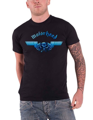 Motorhead T Shirt Tri Skull War Pig Blue Band Logo Official Mens Black