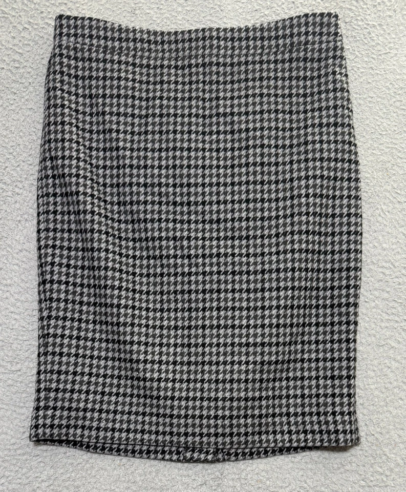 NEW J Crew Skirt Womens 4 Gray Black Houndstooth Wool Blend Pencil Knee Length