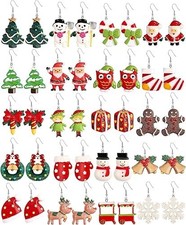 20 Pairs Women's Xmas Holiday Earrings - Christmas Tree, Snowflake, Snowman, Bow