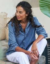 Frank Eileen 278 Eileen Famous Denim Shirt in Vintage Stonewashed Indigo; M