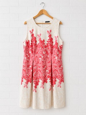 Bonmarche Women's Floral Print Occasion Dress Size 24 Cream/Pink Sleeveless VGC