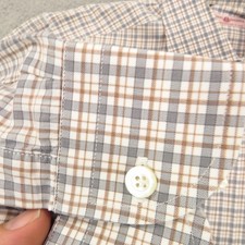 Luciano Barbera Shirt Men Large Jersey Cotton White Grey Brown Plaid Check ITALY
