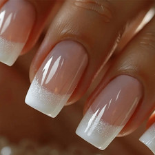 48Pcs-Daily Square False Nails Nude Glitter White French Gradient Press on Nails