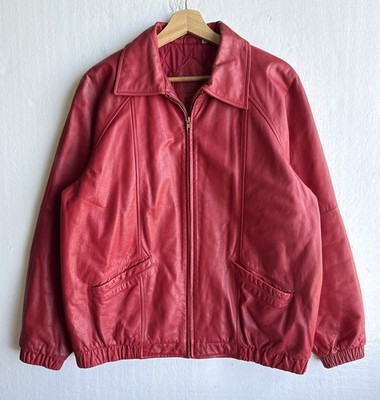 Preston & York Women s Bomber Full Zip Jacket Genuine Leather Red Medium Y2K