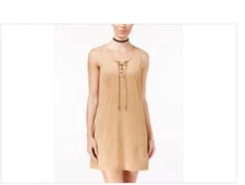 NWT Fishbowl Beige Faux Suede Lace Up Shift Dress Y2K Inspired M