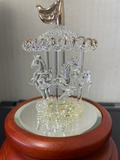Glass Carousel Music Box Antique Retro Wooden Horse Used
