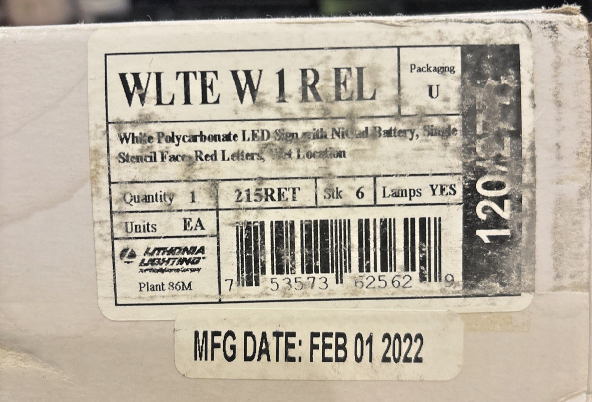 Lithonia Wet Location 1-Sided Exit Sign LED NiCad Battery WLTE W 1 R EL M6