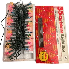 Vintage 35 Tulip String Lights Christmas Tree Decor Multicolor Clear Petal Cover