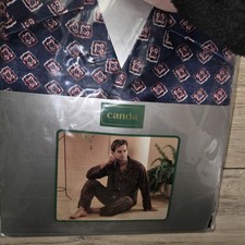 Canda Herren Pyjama-Set 2-tlg Langarm Knopf geometrisch blau rot wei&szlig; M