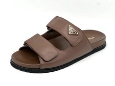 PRADA Triangle Logo Double Band Leather Flat ...