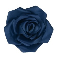 Large Satin Rose Flower Lapel Pin Brooches for Women 11cm, Navy Blue 