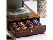 Acacia Wood Coffee Pod Drawer Compatible with Nespresso Vertuo, Pods Holder, New