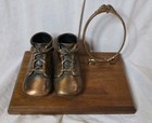Antique Bronze Baby Shoes Photo Picture Holder Staging Prop Velvet Bottom Unique — photo 1