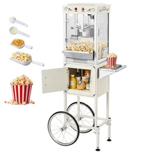 VEVOR Popcorn Machine Cart Popcorn Popper Maker 800W 8oz Kettle 48 Cups White
