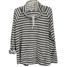 🤍 Style & Co Gray White Striped Cowl Neck Pullover XL Cotton Blend Cozy Casual