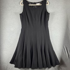 Calvin Klein Dress Womens 14 Black Fit & Flare Sleeveless Pleated Lined LBD