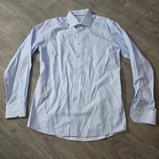 Eton Men's Blue Dotted Pattern Dress Shirt, Button Down, Long Sleeve