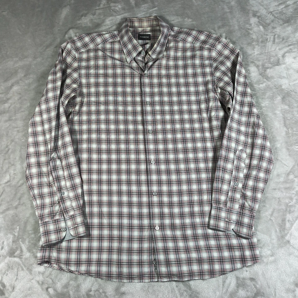 Camisa Ermenegildo Zegna Para Hombre Grande Gris Rojo Blanco A Cuadros Algodón Abotonado Foto 2 de 4