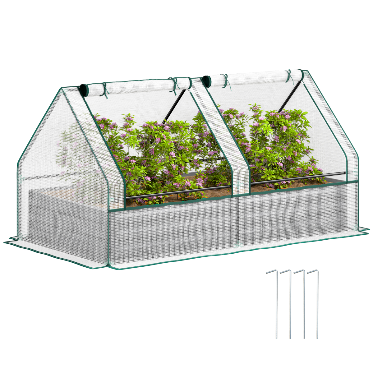 Outsunny Raised Garden Bed Planter Box with Greenhouse - White and Dark Grey