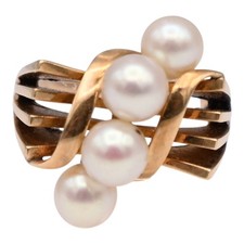VINTAGE DESIGNER MIKIMOTO ~6MM PEARL RING 14K YELLOW GOLD SIZE 6.5 SIGNED
