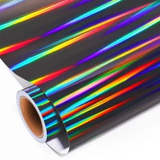 GIRAFVINYL Black Holographic Permanent Vinyl Roll - 12" X 10FT Glossy Rainbow...