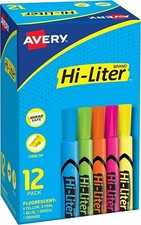 HI-LITER R Desk Style Fluorescent Highlighters Assorted Chisel Tip 12/BX - 1EA