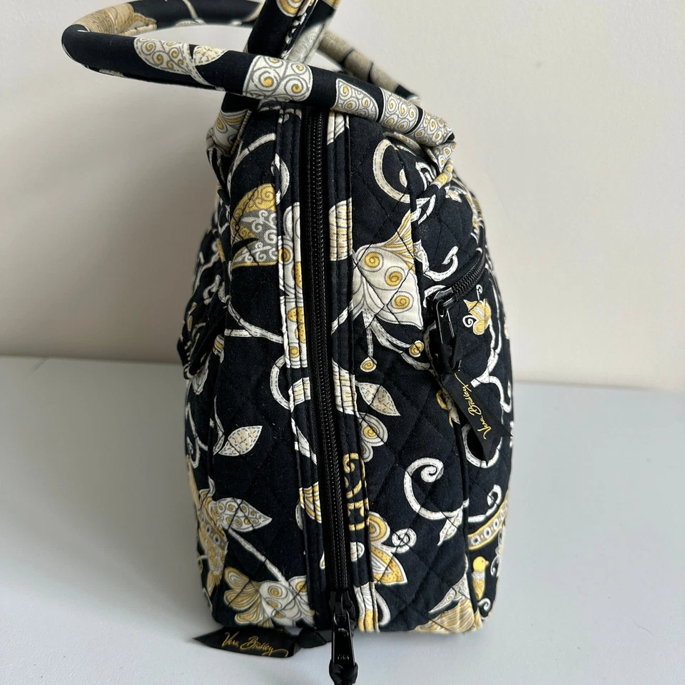 Bolso Bowler Vera Bradley Amarillo Pájaro Grande Floral Doble Correa Bolso de Hombro Bolso de Mano Foto 4 de 4