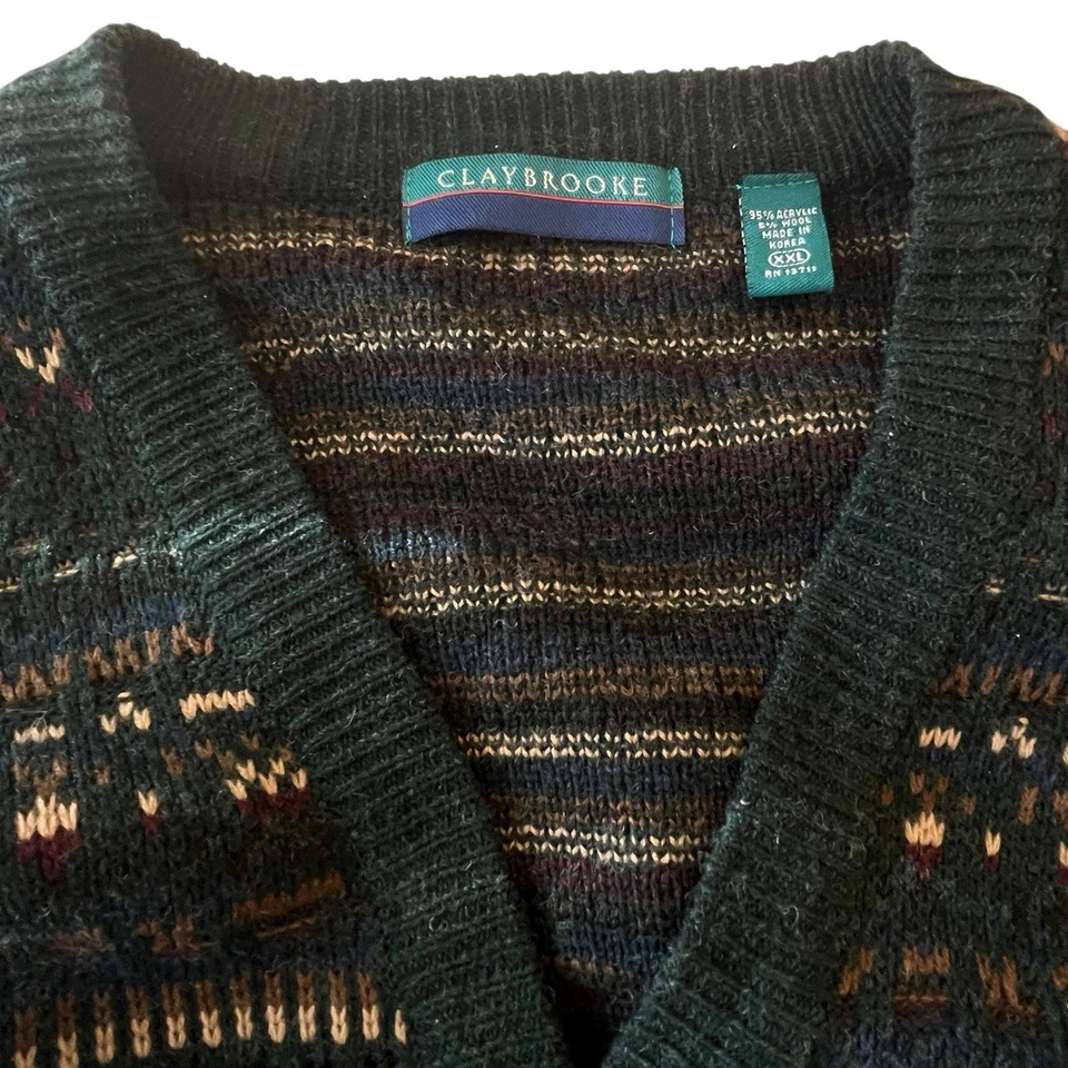 Cardigã suéter vintage anos 80 90 Claybrooke masculino XXL mistura de lã malha vovô grunge - Imagem 4 de 4