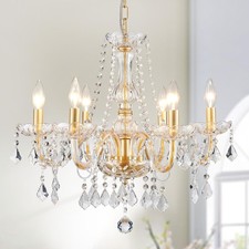 Vintage Crystal Chandelier Large Ceiling Pendant 6-Light E14 Bedroom Living Room