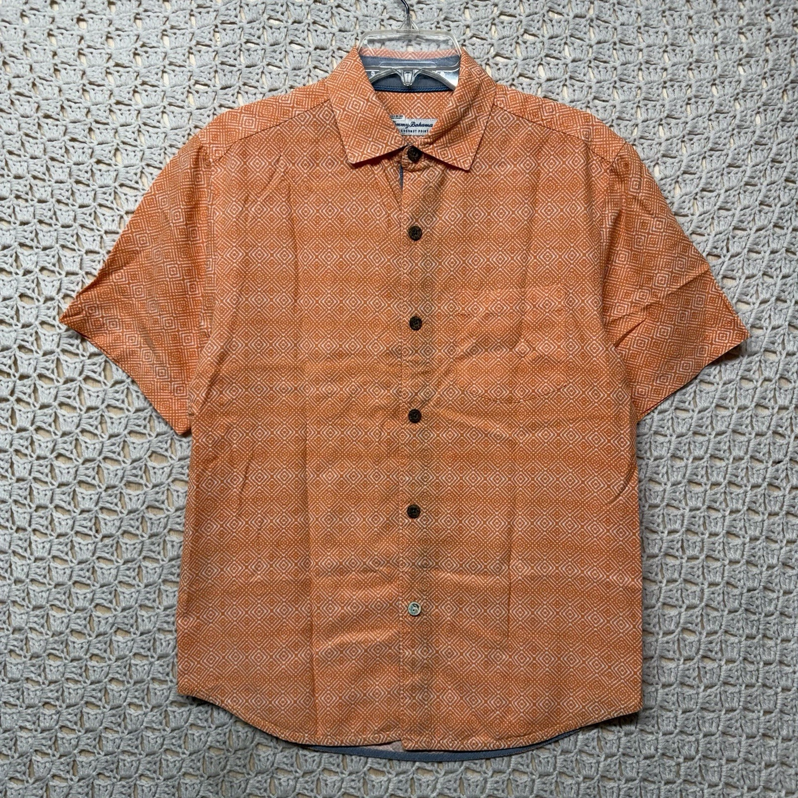 Tommy Bahama Shirt Mens S Orange Geometric Button Up Short Slv The Coconut Point