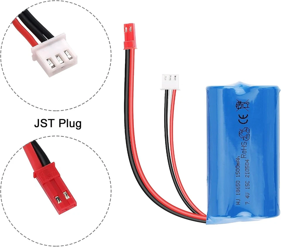 2x 7.4V 1500mAh Li-ion Battery JST Plug for MJX T10 FT007 RC Car Boat Helicopter - Image 4 of 4