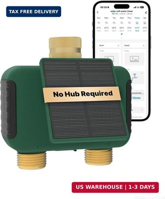 MOES Solar WiFi Hose Timer, 2-Zone Sprinkler Water Timer, Brass Fittings | 2.4GH