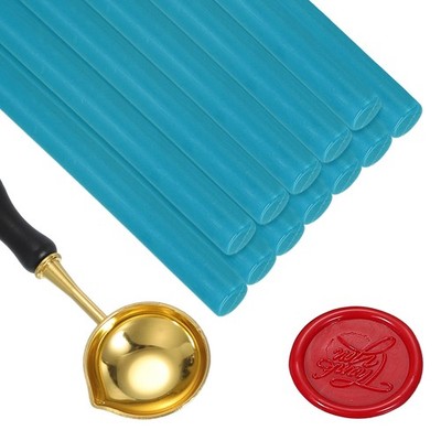 12 Hot Glue Sealing Wax Sticks with Spoon, Bright Blue