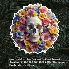 SKULL STICKER COLORFUL FLORAL LAMINATED DECAL VINYL WATERPROOF NEW