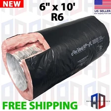 6-in x 10-Ft Insulated Flexible Round Flex Duct Tube R6 Heating/AC Black Venting