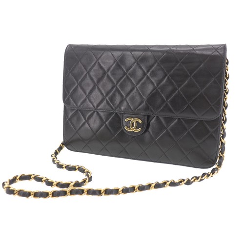 CHANEL Matelasse 25 Used Shoulder Bag Flap Lambskin Black France Vintage #EK174