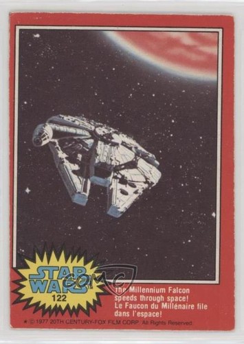 1977 OPC Star Wars #122 The Millennium Falcon speeds through space!