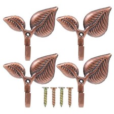 4pcs Leaf Shaped Single Wall Hooks Metal Leaf Hook Rustic Wall Mounted Coat H...