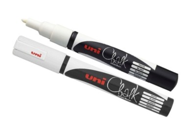 2 x Uni Chalk Kreidemarker Kreidestift Fenster Sprühkreide, weiß, 0,8 - 1,3 mm