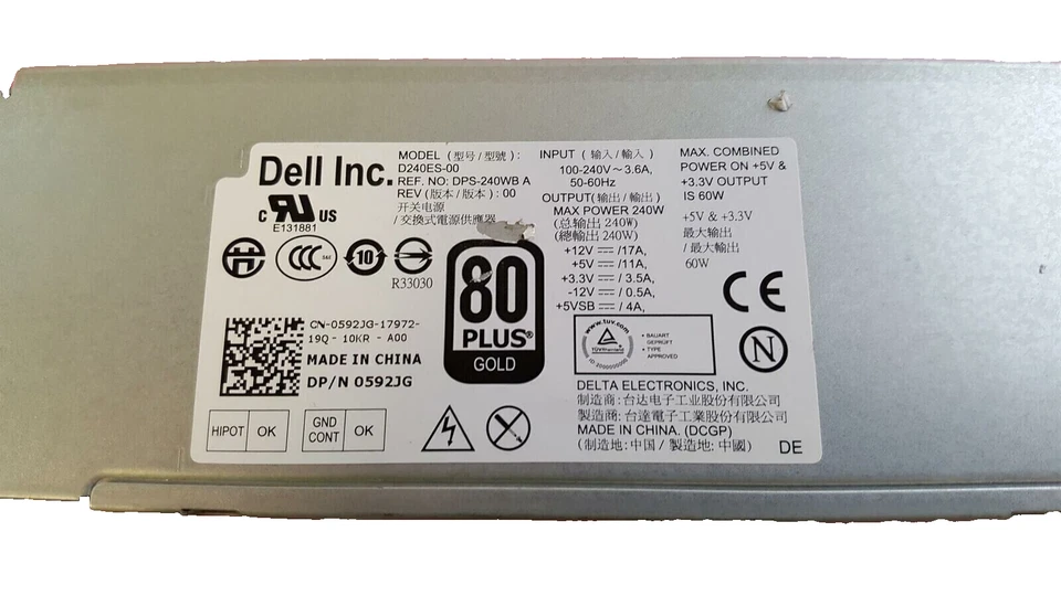 Dell OptiPlex 790 990 SFF 240W Power Supply Unit 0592JG 592JG - Image 3 of 3