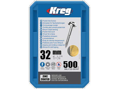 Kreg Pocket-Hole Schrauben 32 mm, Verzinkt, Maxi-Loc, Feingewinde - 500Stk.