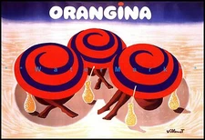 3 Umbrellas On Beach Orangina Drink Vintage Poster Print Retro Style Wall Decor 