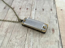 Miniature Vintage Style Harmonica Pendant on Necklace Chain WORKING Music Charm