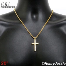 20"Stainless Steel 2mm Gold Plated Franco Box Chain Simple Cross Pendant*GP29