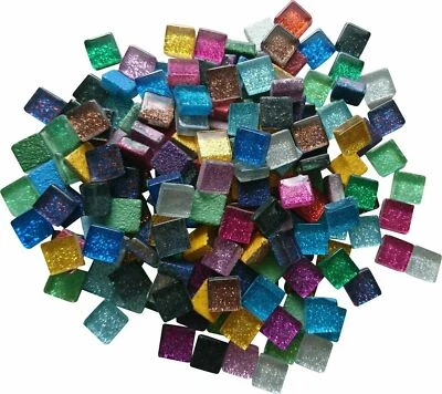 900g Mosaiksteine 10x10 mm Soft Glas Glitter Glitzer bunt Mix Mosaik 1x1 cm