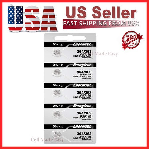 5 x Fresh Stock Energizer Watch Silver Oxide Batteries 364/363 SR621SW