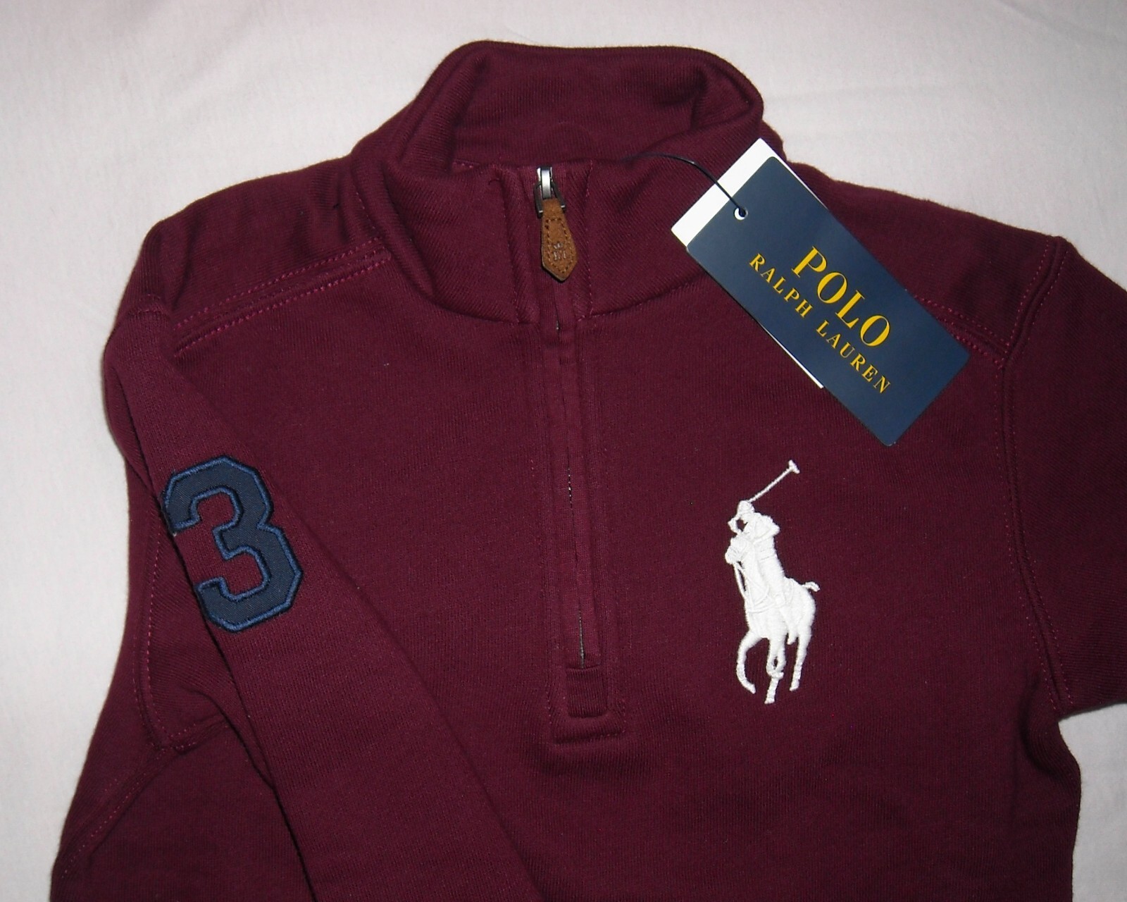 Felpa Polo Ralph Lauren ragazzo 1 3 zip grande pony nuova con etichetta taglia 3 3T colore rosso