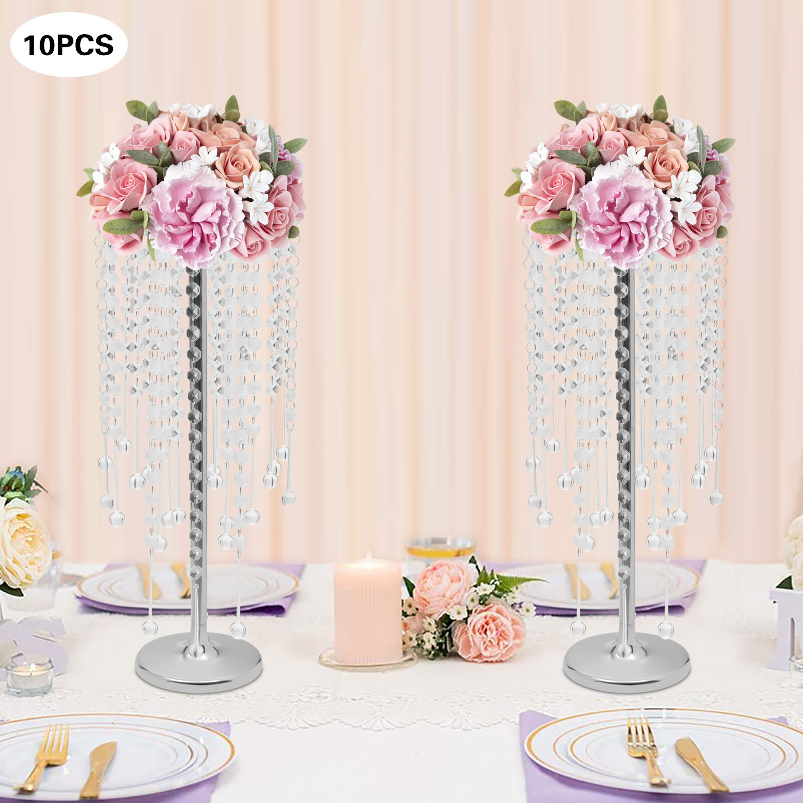 10Pcs 55cm Tall Crystal Flower Stand Centerpieces Vase Wedding Party Decor